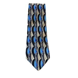 Mens Neck Tie Necktie Black Blue Geometric Silk Abstract Art Deco Long